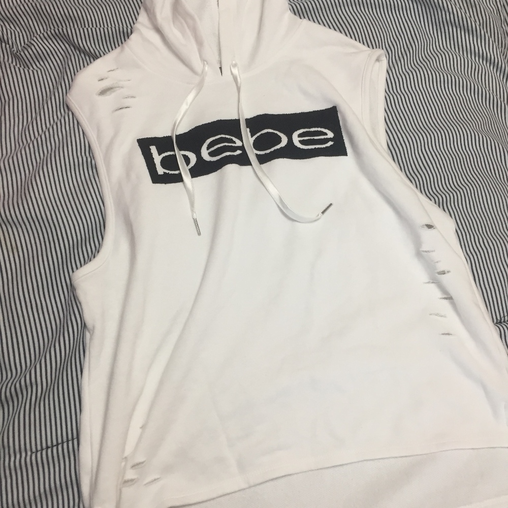 White Bebe Sport Hooded Tank Top
